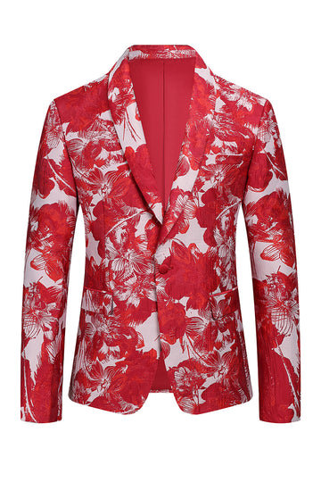 Vermelho Floral Jacquard 2 Peças Homens Ternos